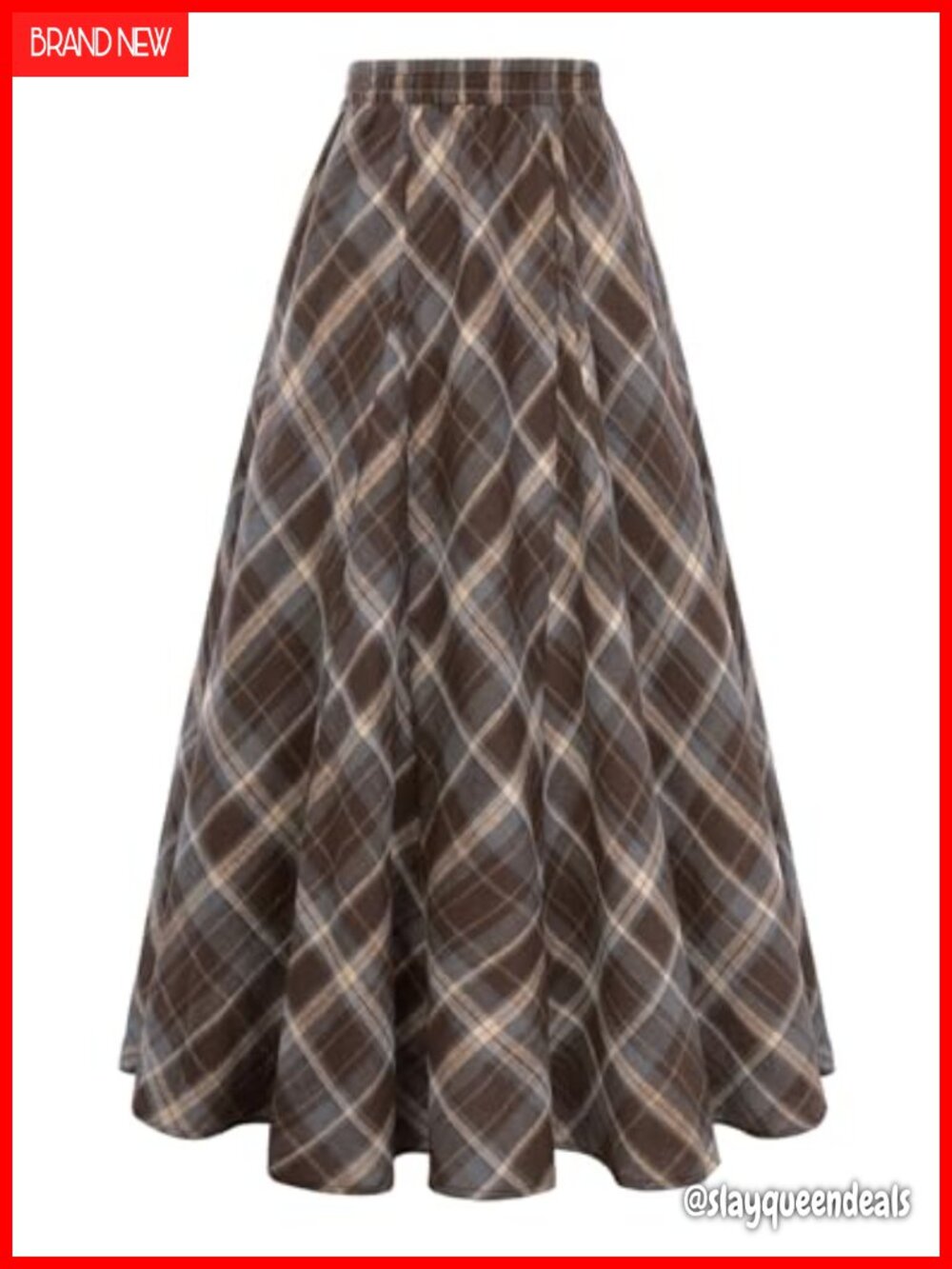 Plaid A-Line Maxi Skirt with Pockets and Godet Hem